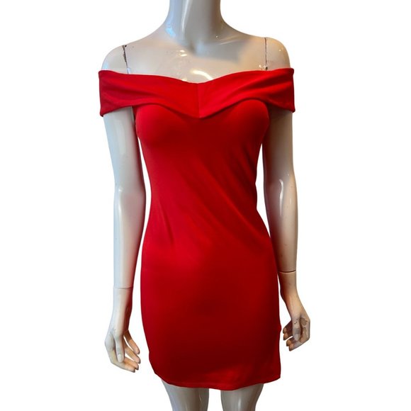 NWT Wild Fable Womens Off Shoulder Mini Dress F00246110 Stretch Red Size X Small - Picture 3 of 11